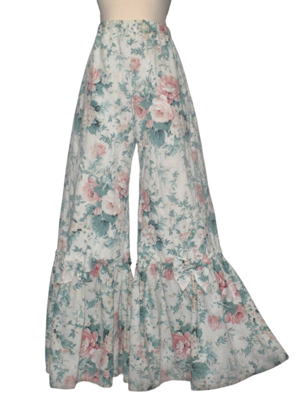Dreamers Rebels Rose Floral Wide Leg Quilted Pants Boho Cottagecore Ruffle Hem S